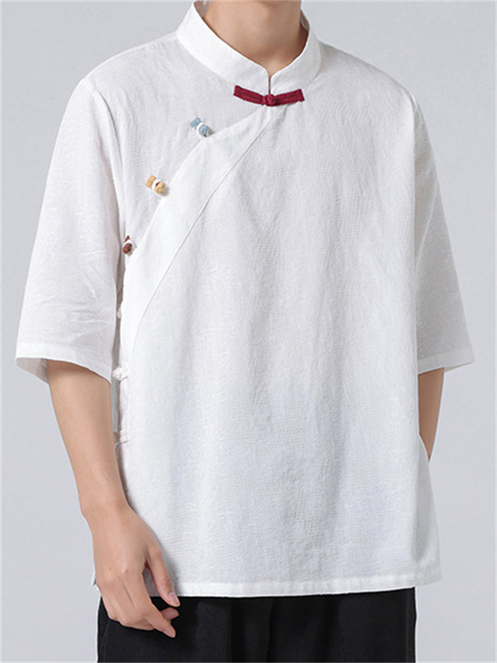 Men's Chinese Style Retro Stand Collar Short Sleeve Shirts