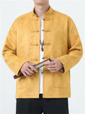 Men's Chinese Style Suede Calligraphy Print Tang Suit Kung Fu Jackets