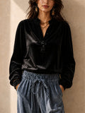 Women Corduroy Henley Shirt Button Down Long Sleeve Shirt