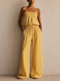 Women Holiday Style Striped 2 Piece Cami and Wide Leg Pants Set
