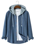 Men's Contrast Color Waffle Pattern Button Up Pocket Hooded Shirts