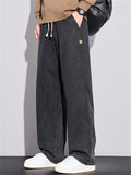 Men's Autumn Darwstring Loose Fit Straight Leg Casual Washed Denim Pants