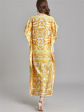 Women's Stylish Batwing Sleeve Gold Color Holiday Dress
