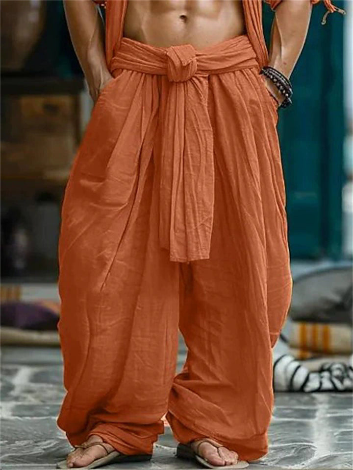 Men's Summer Solid Color Elastic Waist Wide Leg Holiday Pants