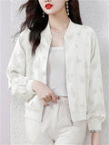 Women's Casual Butterflies Pattern Waist Length Baseball Collar Jacket