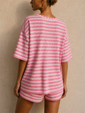 Women Striped Ribbed 2 Piece Pajama Shorts Lounge Set