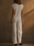 Women' s  2 Piece Plisse Pleated Top and Wide Leg Pants Set