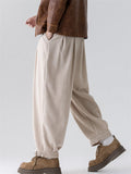Winter Comfy Elastic Waist Wide Leg Pants for Men with Buttons Details Cuff