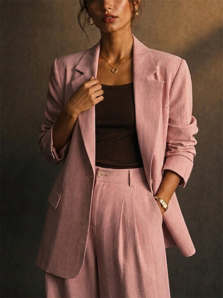 Womens Pink 2 Piece Oversized Blazer and Wide Leg Trouser Suit Set