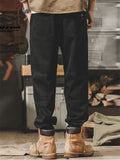‌Men's Retro Loose Fit Denim Workwear Jogger Pants with Utility Pockets