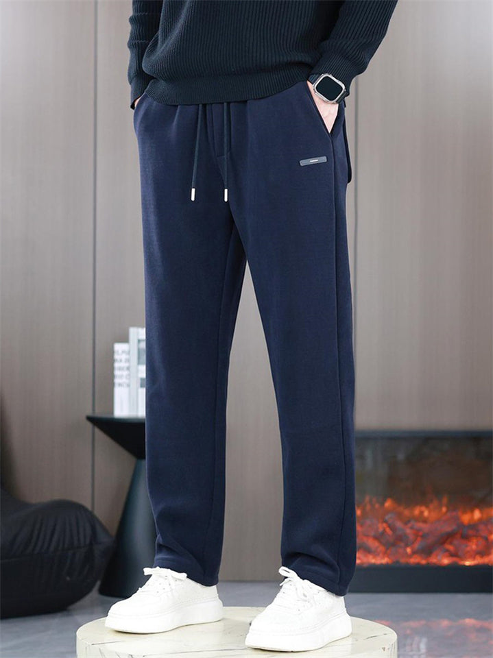 Men's Simple Slim Fit Drawstring Winter Fleece Lined Casual Pants