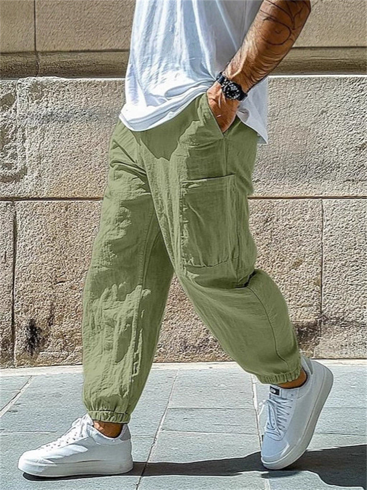 Men's Solid Color Pockets Holiday Style Elastic Waist Jogger Pants