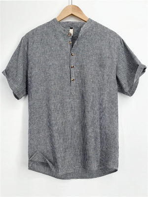 Leisure Natural Cotton Linen Cozy Stripe Shirt for Men