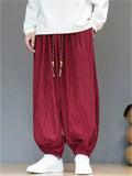 Men's Chinese Style Corduroy Elastic Waist Loose Fit Bloomer Pants