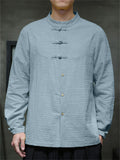Men Chinese Style Linen Cotton Stand Collar Long Sleeve Shirts