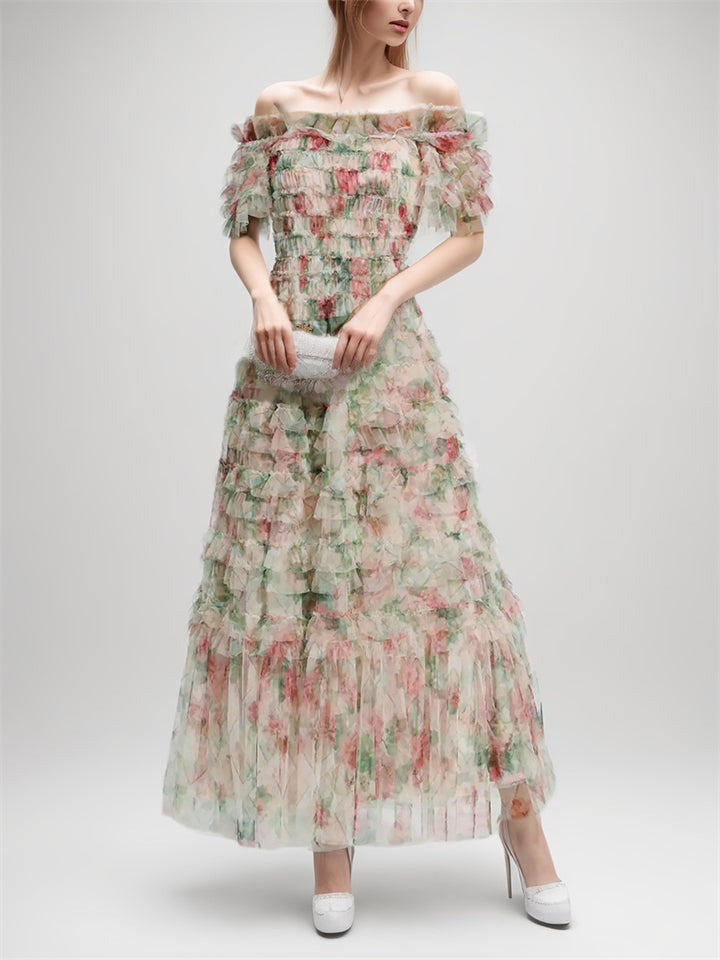 Ladies Stylish Floral Printed Mesh Dress for Vacation