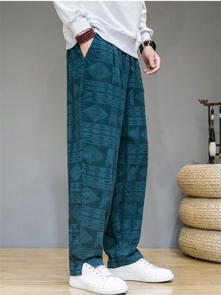 Men's Casual Retro Jacquard Straight Pants