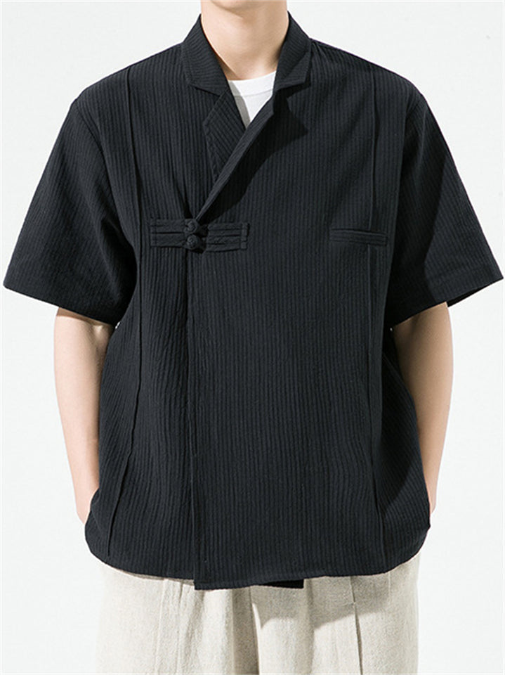 Chinese Style Retro Cotton Linen Short Sleeve Shirt for Men