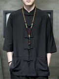 Men's Summer Chinese Style Cool Solid Color Half Sleeve Tang Suit Shirts