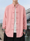 ‌Men's Chinese Style Printed Corduroy Stand Collar Buttons Jackets