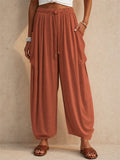 Womens Casual Cotton Linen High Waisted Lantern Pants