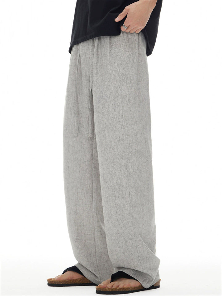 Men's Comfy Breathable Linen Blend Wide Leg Drawstring Staight Pants