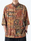 Men's Casual Chinese Style Print Half Sleeve TangSuit Shirt