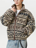 Men's Autumn Ethnic Style Jacquard Stand Collar Zip Up Cardigan Coats