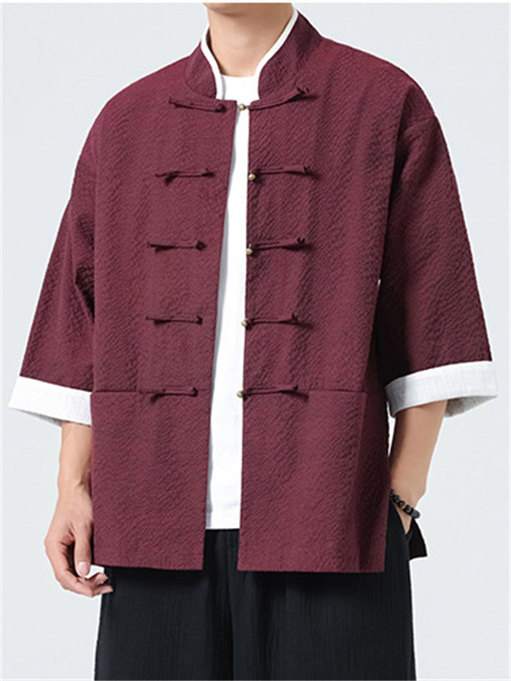 Men's Summer Retro Contrast Color Short-sleeved Tang Suit Shirt