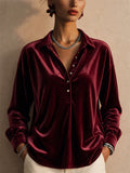 Womens Velvet Collared Long Sleeve Relaxed Blouse