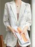 Women's Satin Single Breasted 3/4 Sleeve Suit Jacket