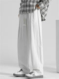 Men's Summer Cotton Elastic Waist Wide Leg Straight Pants