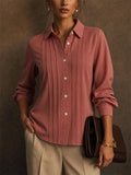 Womens Pink Long Sleeve Pintuck Pleated Button Down Blouse