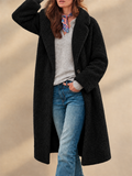Women Long Teddy Fleece Coat Button Front Lapel Winter Overcoat