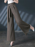 Women's Drape Jacquard High Waist Wide Leg Dress Pants with Belt