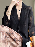 Women's Satin Single Breasted 3/4 Sleeve Suit Jacket