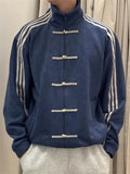 Men's Autumn Chinese Style Striped Stand Collar Jacket with Frog Buttons