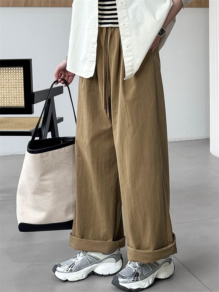 Women's Elastic Waist Wide-Leg Straight Cargo Pants