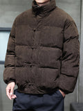 Winter Warm Corduroy Stand Collar Frog Button Puffer Coat for Men