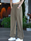 Summer Loose Fit Workwear Pants for Women with Drawstring and Pockets