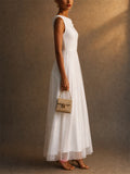 Women Cowl Neck Tulle Sleeveless Midi Gown Dress