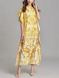 Women's Stylish Batwing Sleeve Gold Color Holiday Dress
