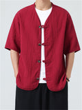 Retro Cotton Collarless Button Tang Suit Cardigan Shirt For Men