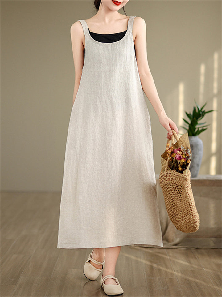 Women's Simple Solid Color Loose Overall Midi Dress