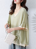 Women's Casual Contrast Color Patchwork Half Sleeve Shirt
