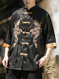 Men's Cool Chinese Style Dragon Embroidered Half Sleeve Shirts