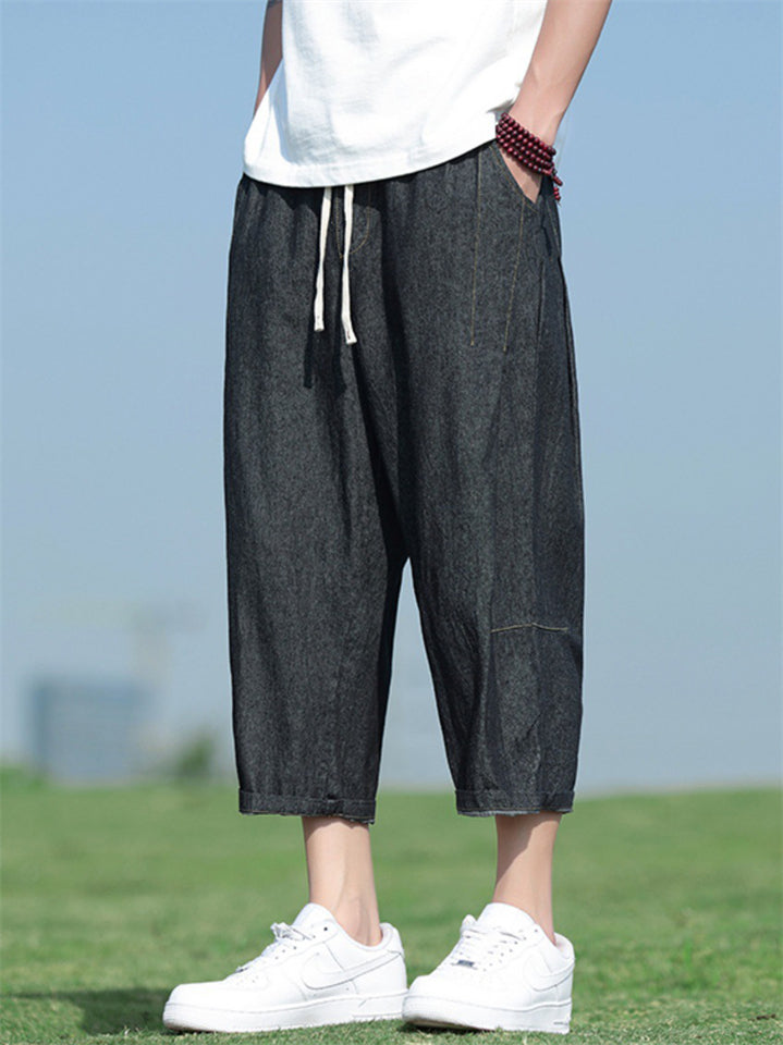 Summer Men's Casual Drawstring Denim Capri Jeans