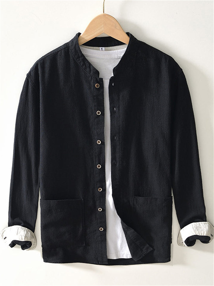 Oriental Style Ramine Causal Men's Stand Collar Long Sleeve Shirts