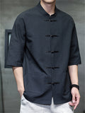 Men's Retro Chinese Style Summer Solid Color Short Sleeve Shirt