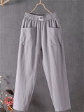 Women's Summer SImple Comfy Elastic Waist Loose Fit Cropped Pants